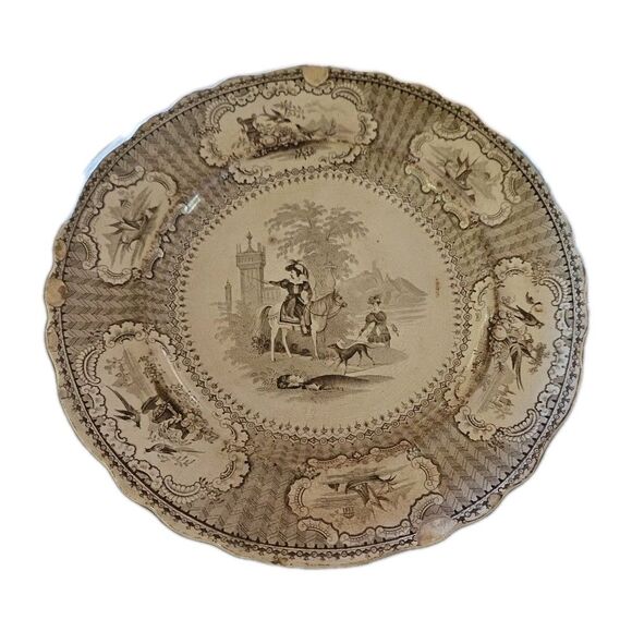Other - Podmore, Walker & Co Olympia Brown Transferware Porcelain Plate 1800s READ